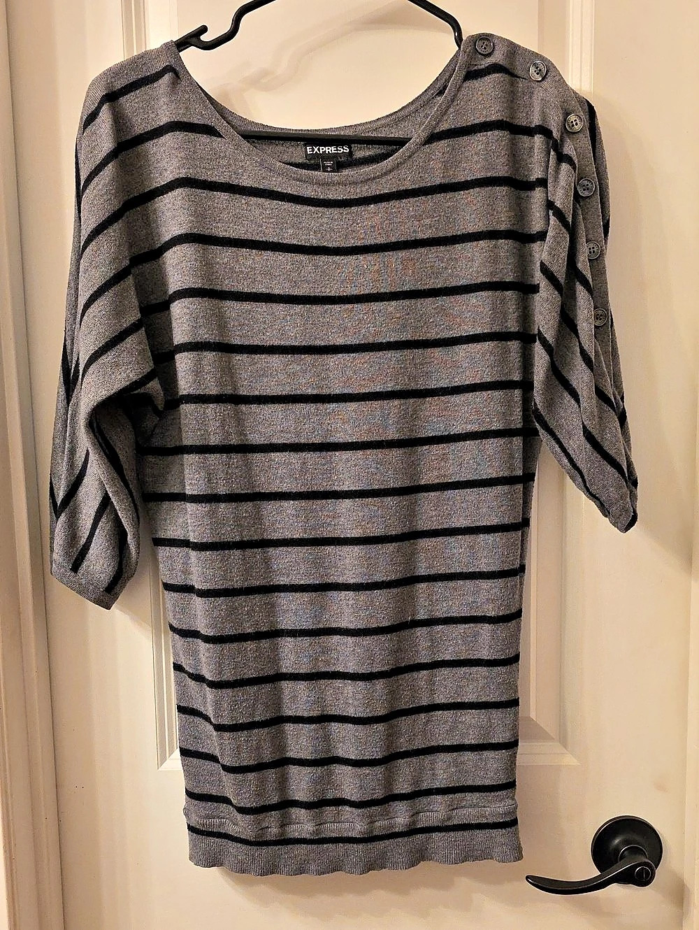Express Striped Button Sleeve Tunic Gray Size Small